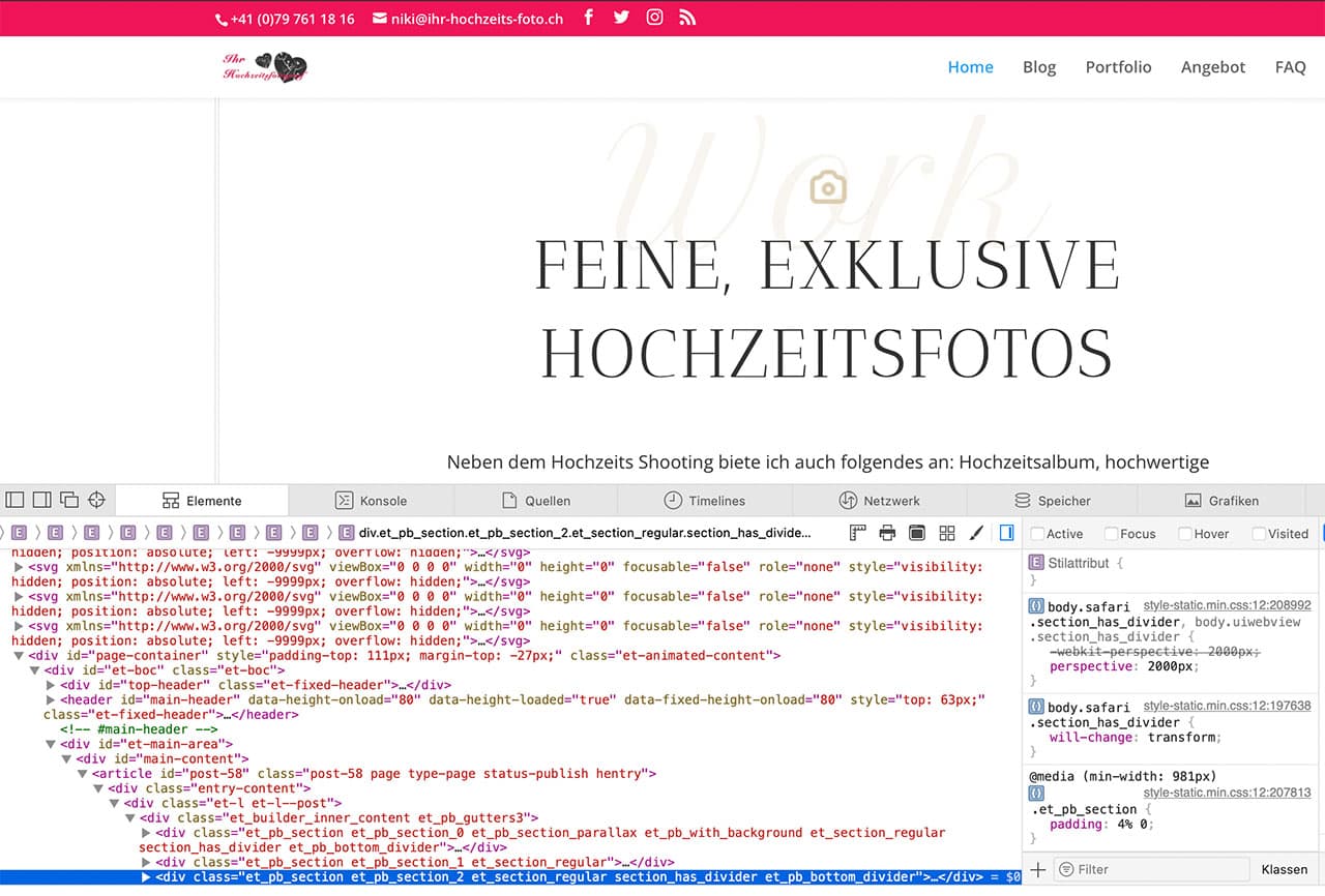 Neue hochzeitswebseite